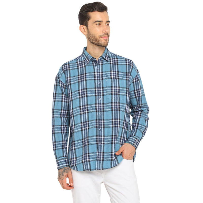 RED CHIEF Blue Cotton Casual Shirt for Men O-8110097 G00117