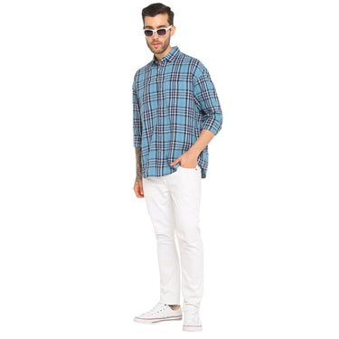 RED CHIEF Blue Cotton Casual Shirt for Men O-8110097 G00117
