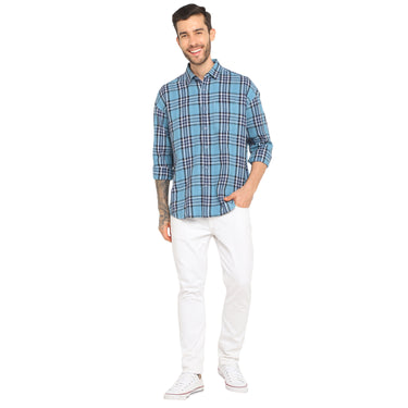 RED CHIEF Blue Cotton Casual Shirt for Men O-8110097 G00117