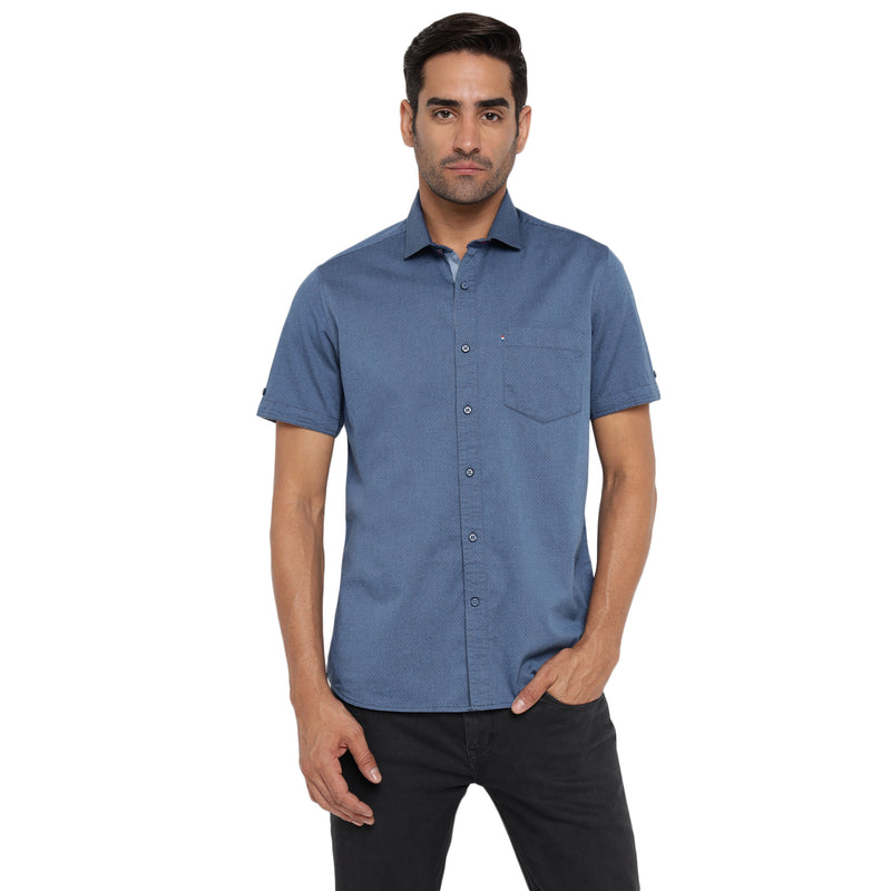 RED CHIEF Blue Yarn Dyed Casual Shirt for Men O-8120040 002