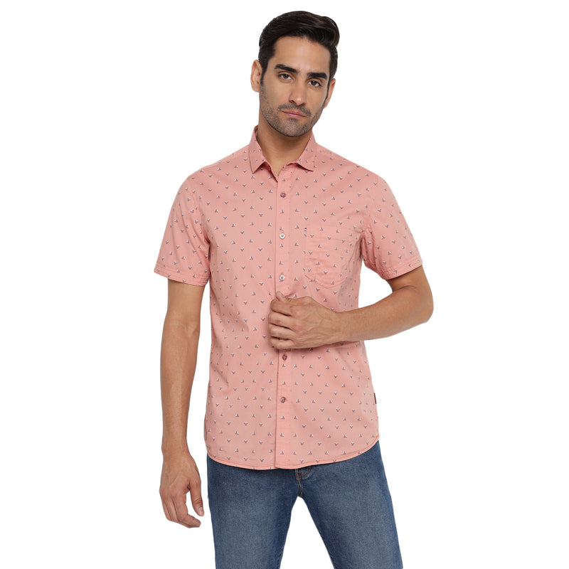 RED CHIEF Peach Cotton Lycra Casual Shirt for Men O-8120042 G00127