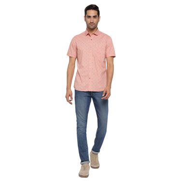 RED CHIEF Peach Cotton Lycra Casual Shirt for Men O-8120042 G00127