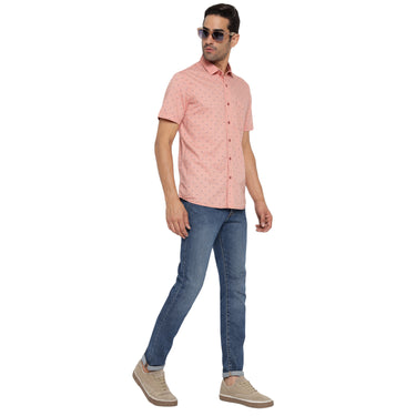 RED CHIEF Peach Cotton Lycra Casual Shirt for Men O-8120042 G00127