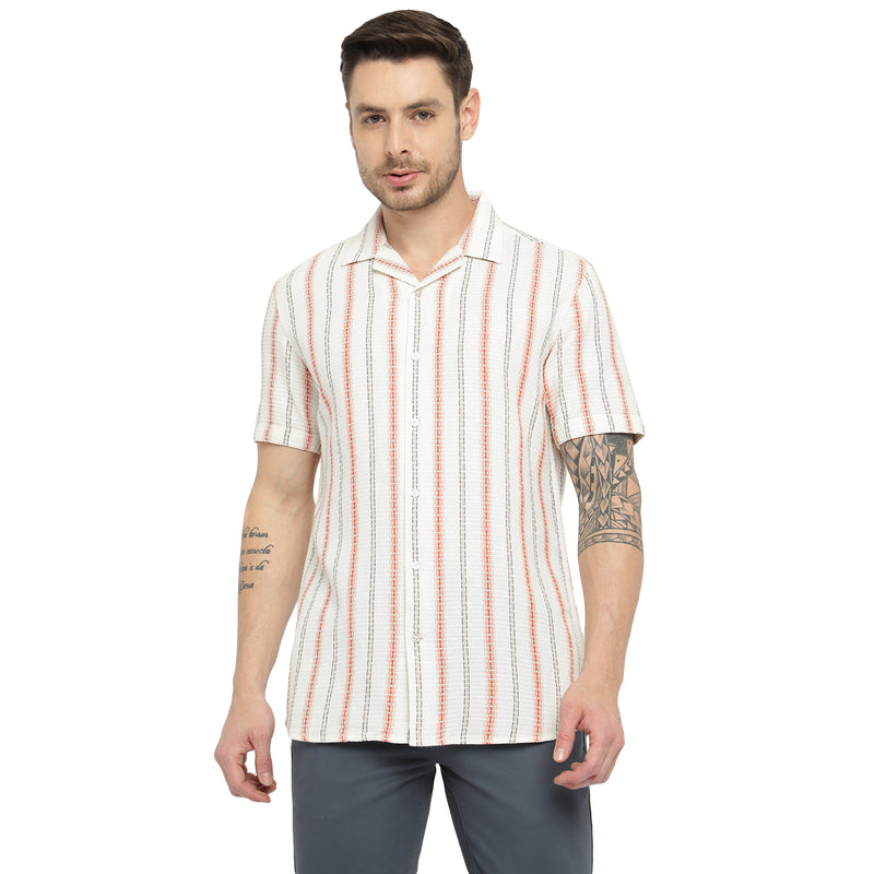 RED CHIEF White/Red Cotton Casual Shirt for Men O-8120048 091