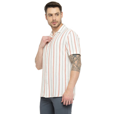 RED CHIEF White/Red Cotton Casual Shirt for Men O-8120048 091