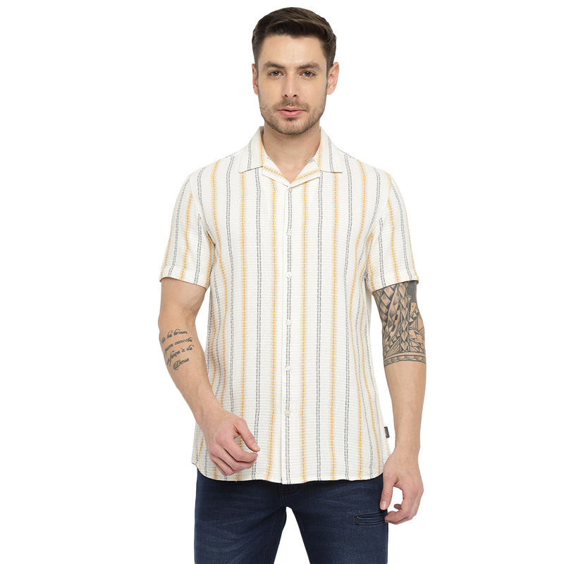 RED CHIEF White/Yellow Cotton Casual Shirt for Men O-8120048 G0067
