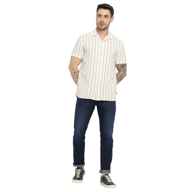 RED CHIEF White/Yellow Cotton Casual Shirt for Men O-8120048 G0067