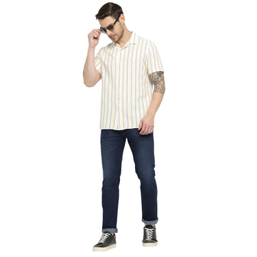 RED CHIEF White/Yellow Cotton Casual Shirt for Men O-8120048 G0067
