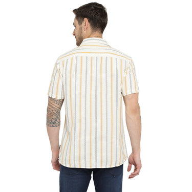 RED CHIEF White/Yellow Cotton Casual Shirt for Men O-8120048 G0067