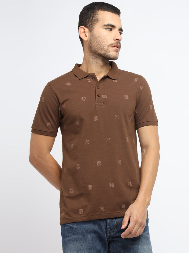 RED CHIEF Brown Cotton Poly T-Shirt for Men O-8220053 003