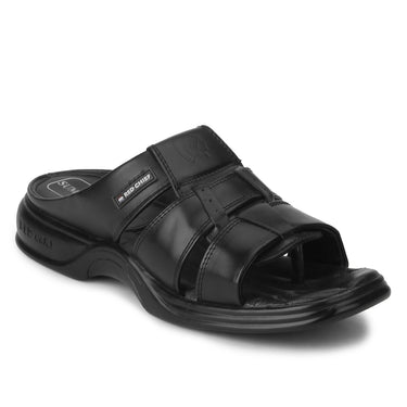 RED CHIEF Black Leather Slipper for Men RC0211 001