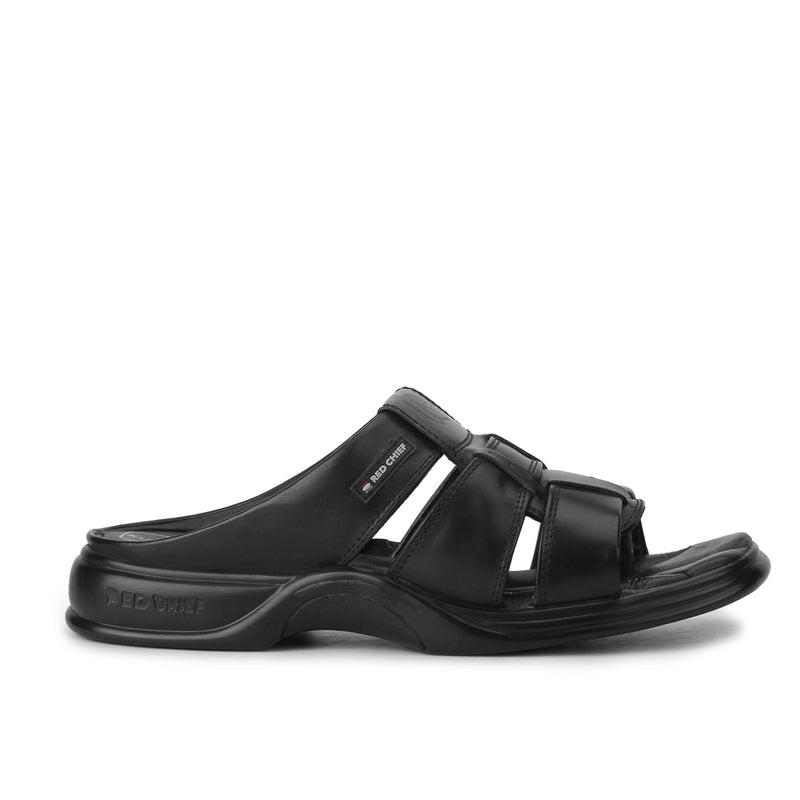 RED CHIEF Black Leather Slipper for Men RC0211 001