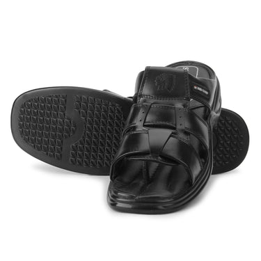 RED CHIEF Black Leather Slipper for Men RC0211 001