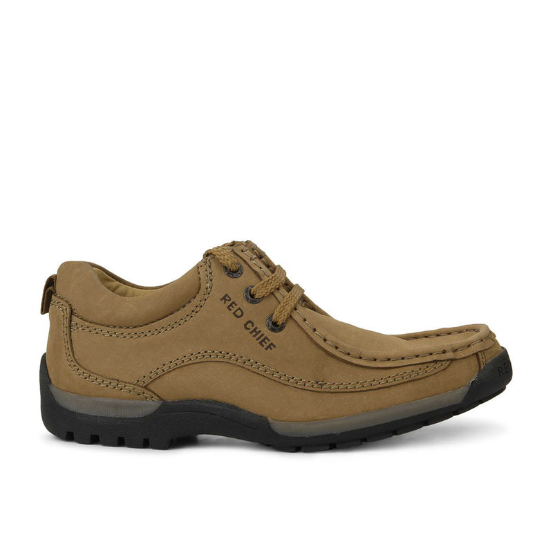 Red Chief Men's RC2104 022 Genuine Leather Lace-Up Casual Shoes | Low-Ankle Comfort Fit with Rust Color