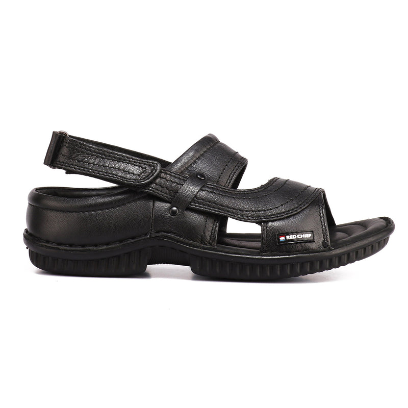RED CHIEF Black Leather Sandal for Men RCA-247 001