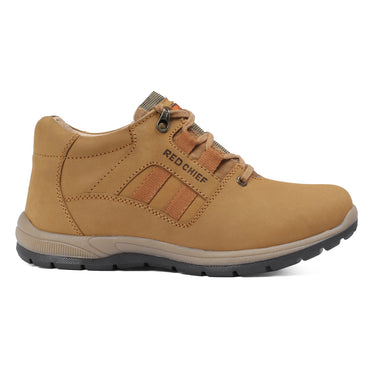 Red Chief Men's RC3424 022 Genuine Leather Lace-Up Casual Shoes | Low-Ankle Comfort Fit with Rust Color
