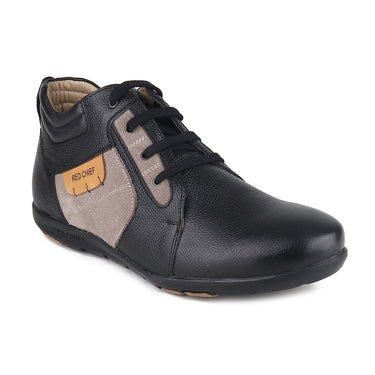 Red Chief Genuine Leather Low Ankle Lace Up Black Casual Shoes For Men |RC3513 001