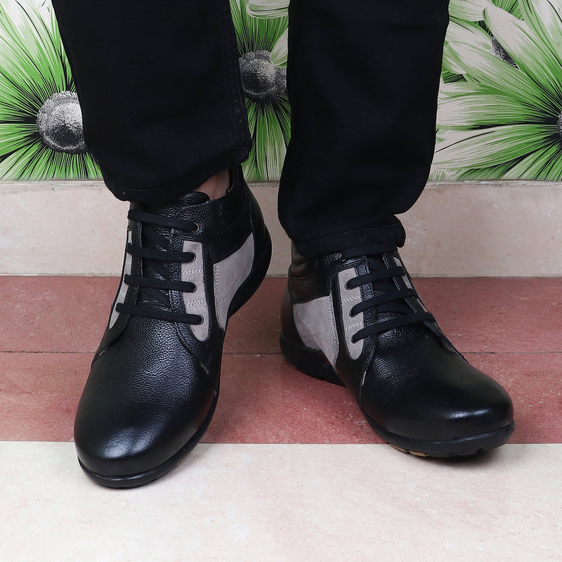 Red Chief Genuine Leather Low Ankle Lace Up Black Casual Shoes For Men |RC3513 001