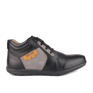 Red Chief Genuine Leather Low Ankle Lace Up Black Casual Shoes For Men |RC3513 001