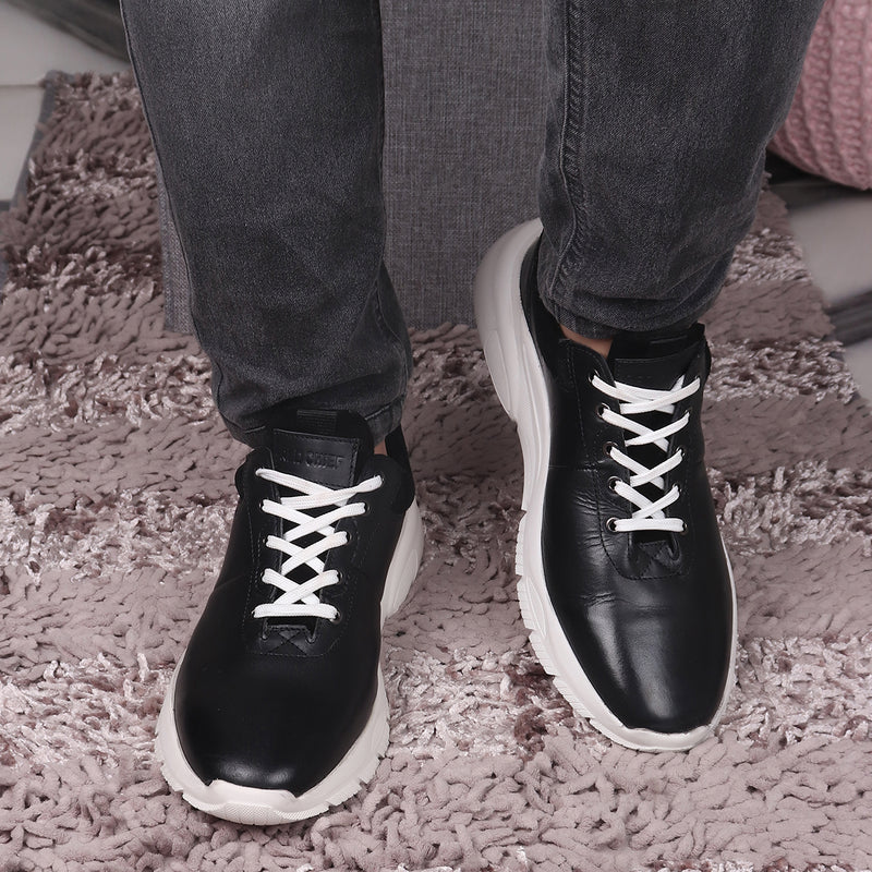 Red Chief Genuine Leather Low Ankle Lace Up Black Casual Shoes For Men |RC3827 001