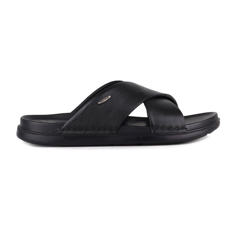RED CHIEF Black Leather Slipper for Men RC3981 001