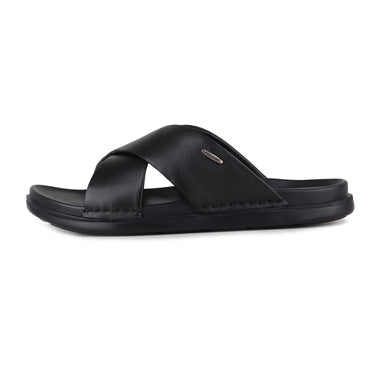 RED CHIEF Black Leather Slipper for Men RC3981 001