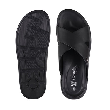 RED CHIEF Black Leather Slipper for Men RC3981 001