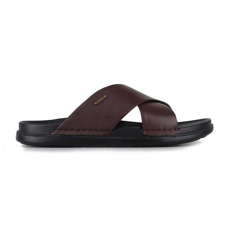 RED CHIEF Brown Leather Slipper for Men RC3981 003