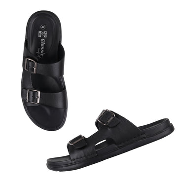 RED CHIEF Black Leather Slipper for Men RC3982 001