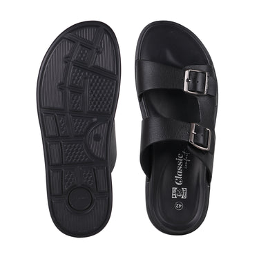 RED CHIEF Black Leather Slipper for Men RC3982 001