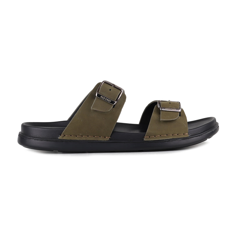 RED CHIEF Olive Leather Slipper for Men RC3983 124