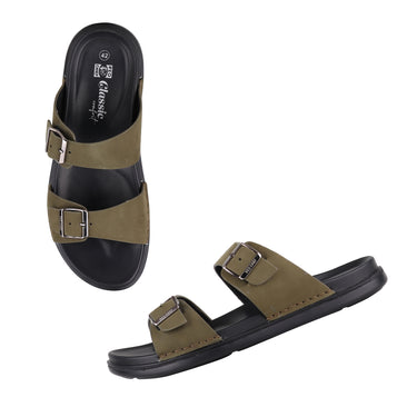 RED CHIEF Olive Leather Slipper for Men RC3983 124