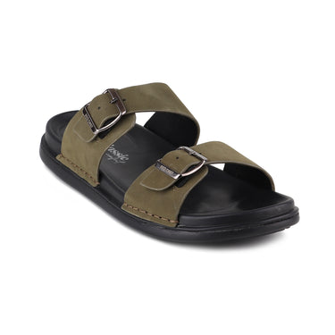 RED CHIEF Olive Leather Slipper for Men RC3983 124