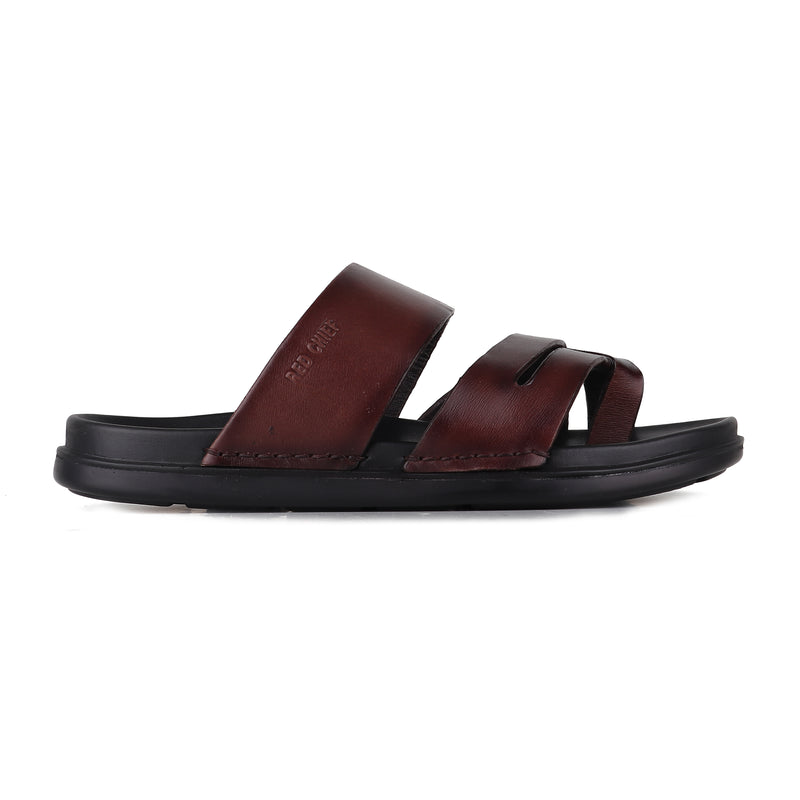 RED CHIEF Brown Leather Slipper for Men RC3984 003