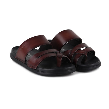 RED CHIEF Brown Leather Slipper for Men RC3984 003