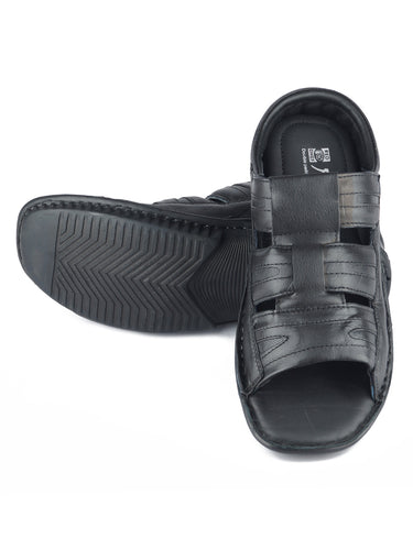 RED CHIEF Black Leather Slipper for Men RC7014 001