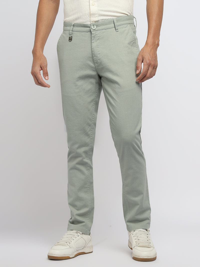 RED CHIEF Green Cotton Slub Lycra Trouser for Men T8560172 024