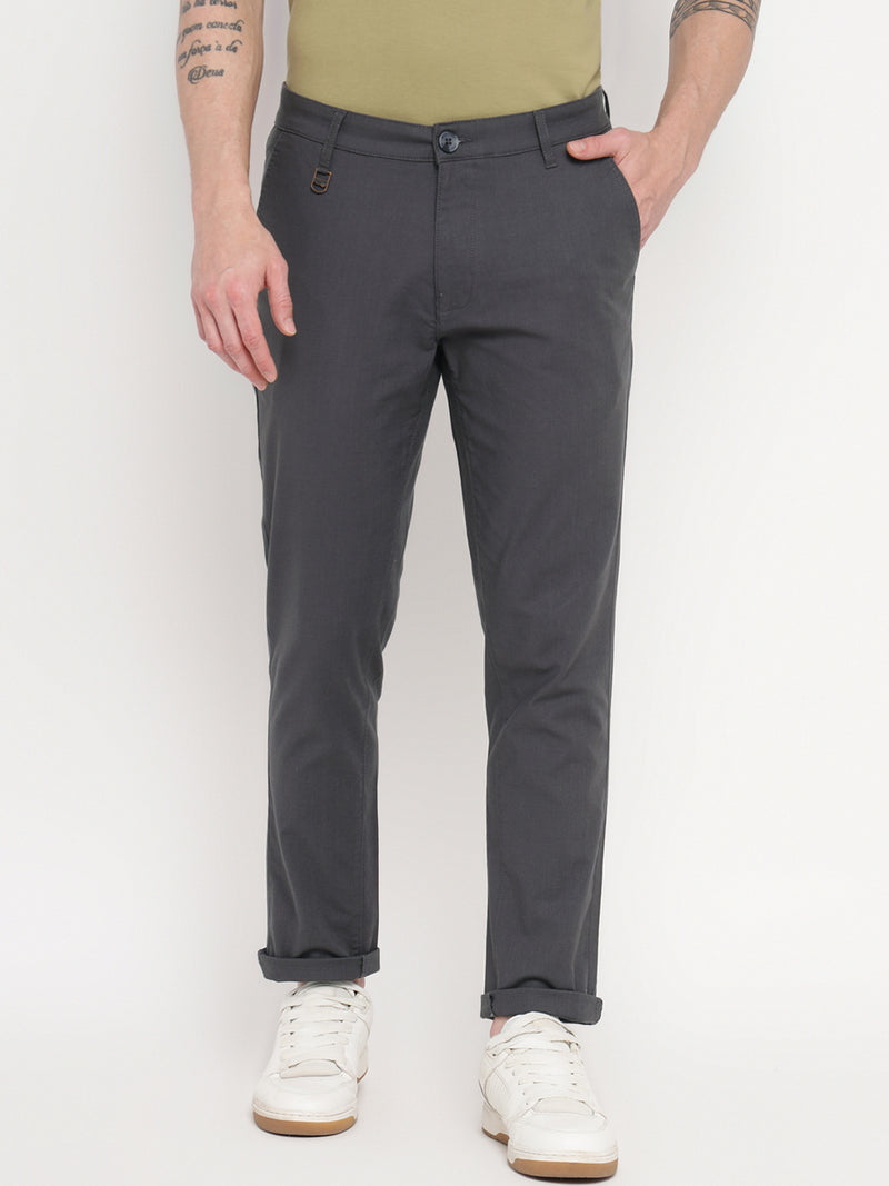 RED CHIEF Dark Gray Cotton Slub Lycra Trouser for Men T8560172 F801